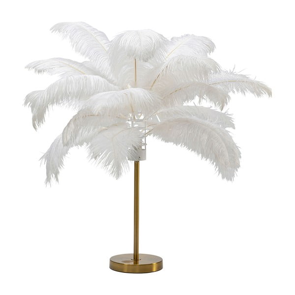 Biała lampa stołowa z kloszem z pierza (wysokość 60 cm) Feather Palm – Kare Design