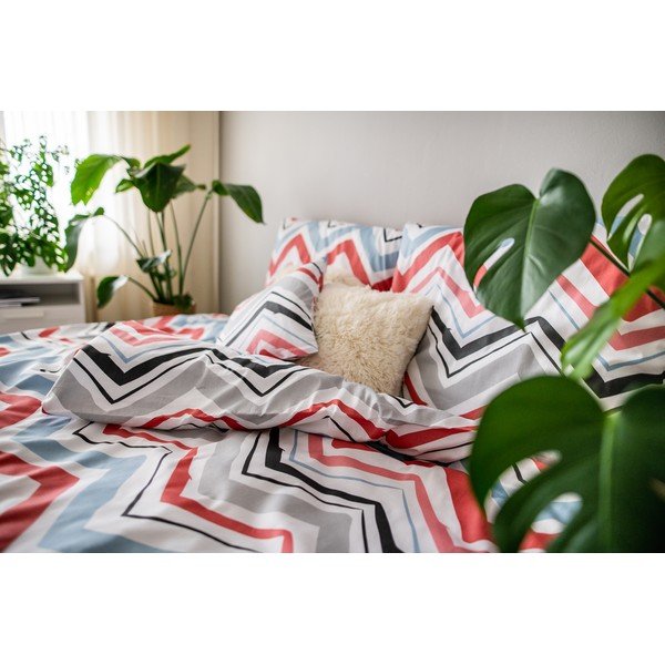 Niebieska/szara pościel jednoosobowa z satyny bawełnianej 3-częściowa 140x200 cm Marina – JAHU collections-image-4