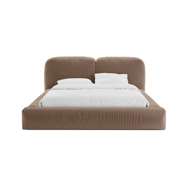 Jasnobrązowe tapicerowane łóżko dwuosobowe ze schowkiem i stelażem 200x200 cm Martina – Micadoni -image-4