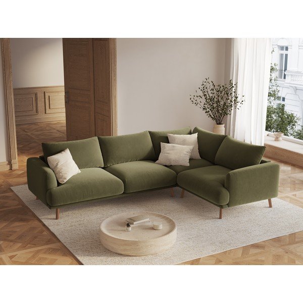 Zielony aksamitny narożnik (prawostronny/w kształcie litery L) Naomi – Micadoni -image-1