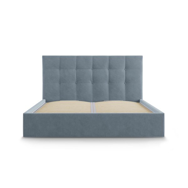 Jasnoniebieske tapicerowane łóżko dwuosobowe ze schowkiem ze stelażem 180x200 cm Nerin – Mazzini Beds-image-2
