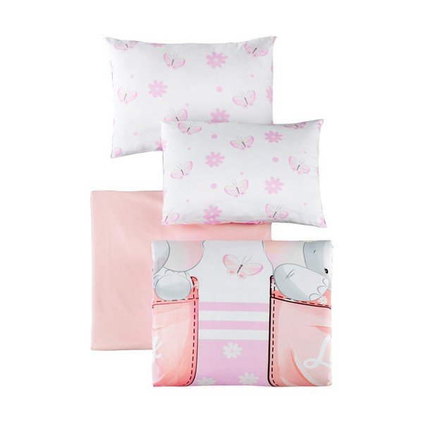 Biało-różowa pościel dziecięca do łóżeczka z bawełny renforcé z prześcieradłem/4-częściowa 100x150 cm Lovely – Mijolnir-image-2