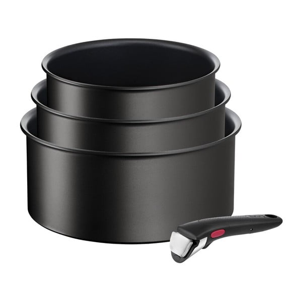 Garnki zestaw z nieprzywierającą powierzchnią/z odpinaną rączką 3 szt. aluminiowe odpowiednie na indukcję INGENO Eco Resist L3979202 – Tefal