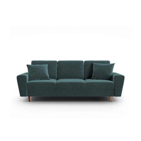 Morska aksamitna rozkładana sofa ze schowkiem 235 cm Kyoto – Cosmopolitan Design