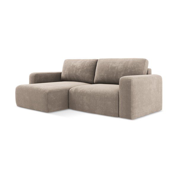 Beżowy rozkładany/ze schowkiem narożnik z tkaniny szenilowej (lewostronny/z szezlongiem) Kona – Makamii-image-2