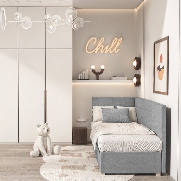 Szare narożne łóżko dziecięce ze schowkiem i materacem 90x200 cm Flexi – Ghado-image-1
