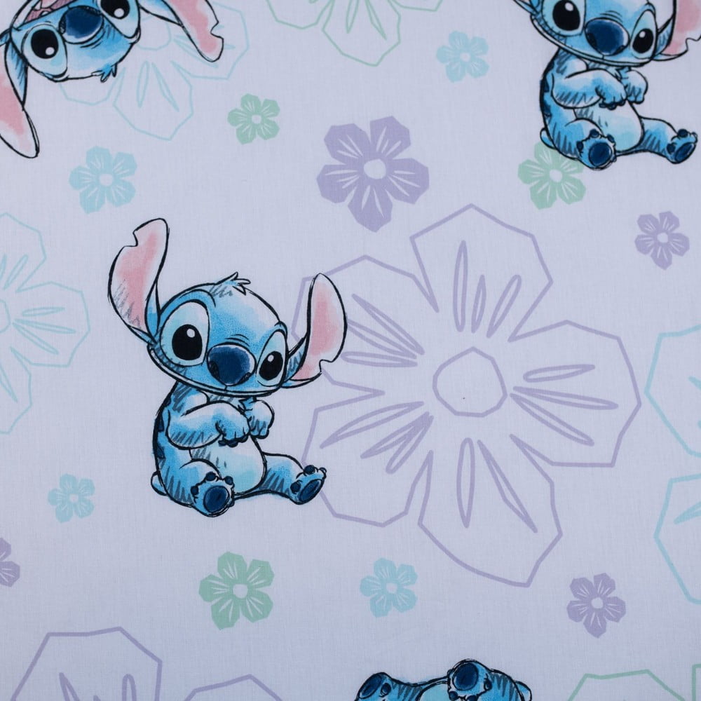 Białe bawełniane prześcieradło dziecięce z gumką jednoosobowe 90x200 cm Lilo and Stitch "Ohana White"  – Jerry Fabrics (zdjęcie 3)