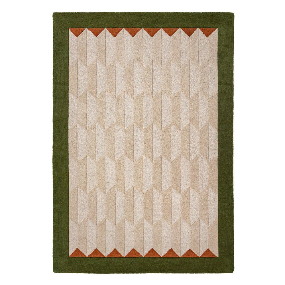 Zielony/w naturalnym kolorze wełniany dywan tkany ręcznie 160x230 cm Apex Border Wool – Flair Rugs