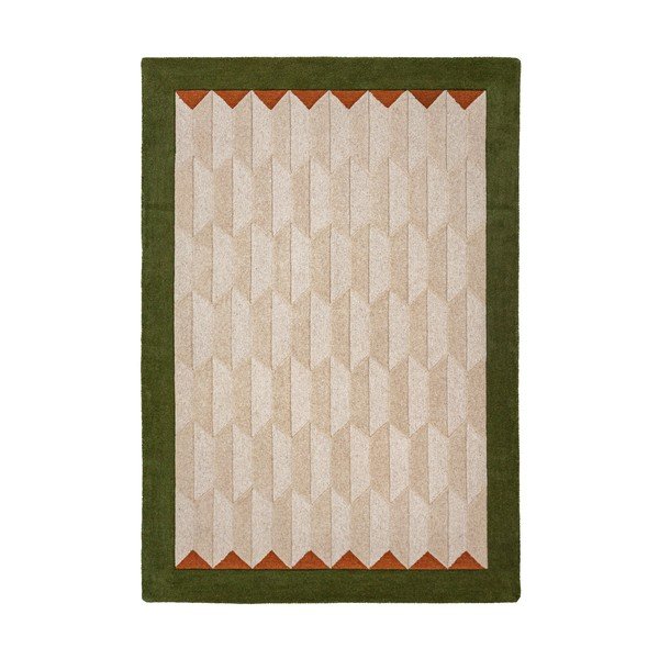 Zielony/w naturalnym kolorze wełniany dywan tkany ręcznie 200x290 cm Apex Border Wool – Flair Rugs