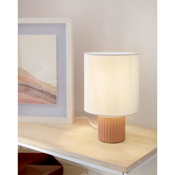 Biało-naturalna lampa stołowa z tekstylnym kloszem (wys. 28 cm) Eshe – Kave Home-image-1