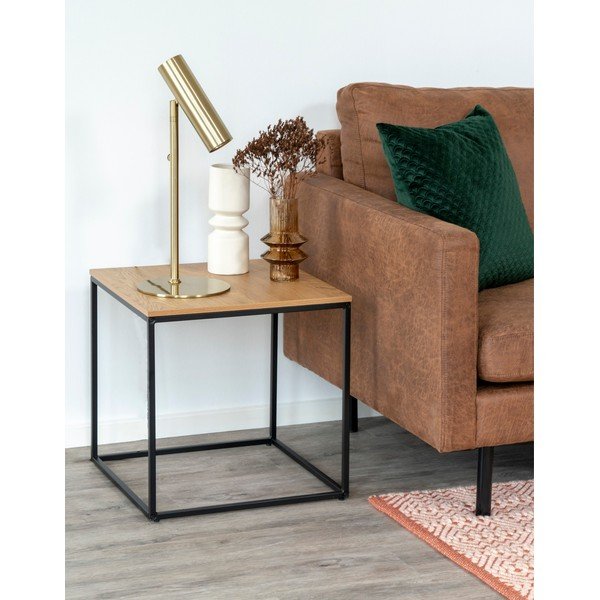 Stolik z czarną stalową konstrukcją i blatem w dekorze dębu House Nordic Vita, 45x45 cm-image-2