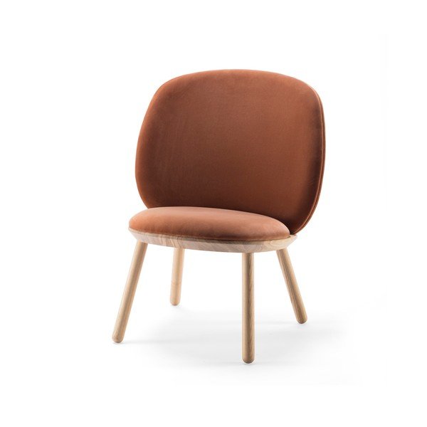 Pomarańczowy aksamitny fotel z jesionową konstrukcją z elementami skórzanymi EMKO Naïve-image-4