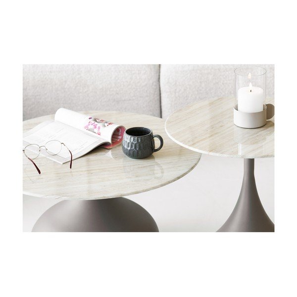 Okrągły stolik ze szklanym blatem w kolorze khaki ø 70 cm Pienza – House Nordic-image-3