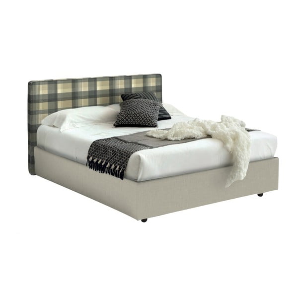 Beżowe łóżko w kratę ze schowkiem 13Casa Ninfea, 120x190 cm