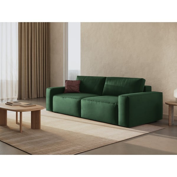 Ciemnozielona aksamitna rozkładana/ze schowkiem sofa 247 cm Jodie – Micadoni -image-1