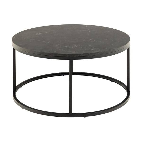 Czarny okrągły stolik z blatem w dekorze marmuru ø 80 cm Spiro – Actona