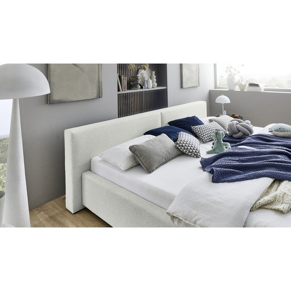Białe tapicerowane łóżko dwuosobowe ze schowkiem ze stelażem 200x240 cm Cube – Meise Möbel-image-3