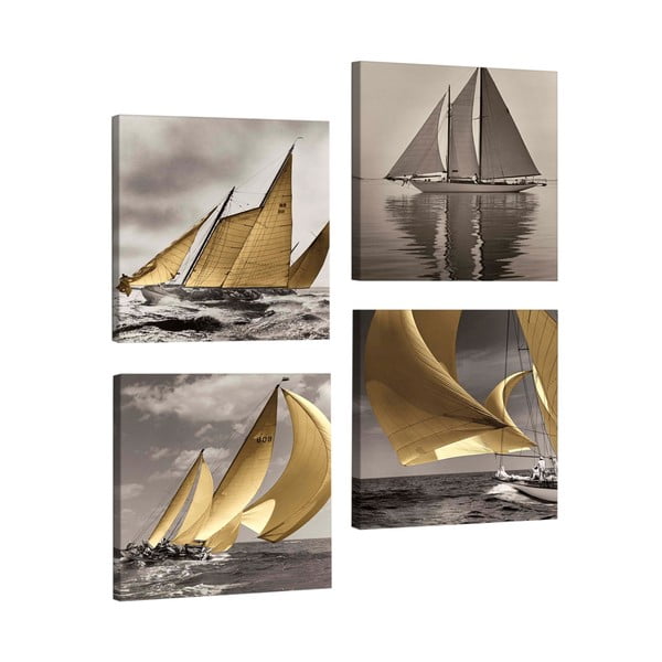 Drewniany obraz wieloczęściowy Boats, 33x33 cm