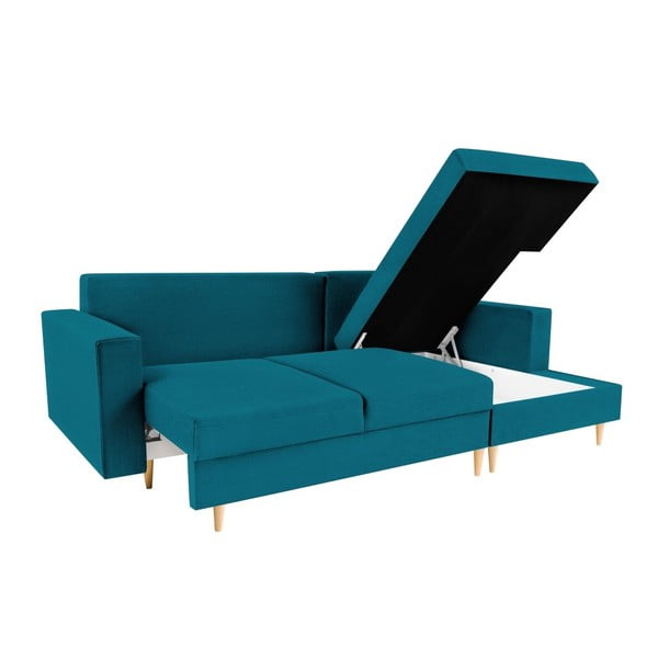 Turkusowa sofa rozkładana z szezlongiem po prawej stronie Mazzini Sofas Iris-image-1