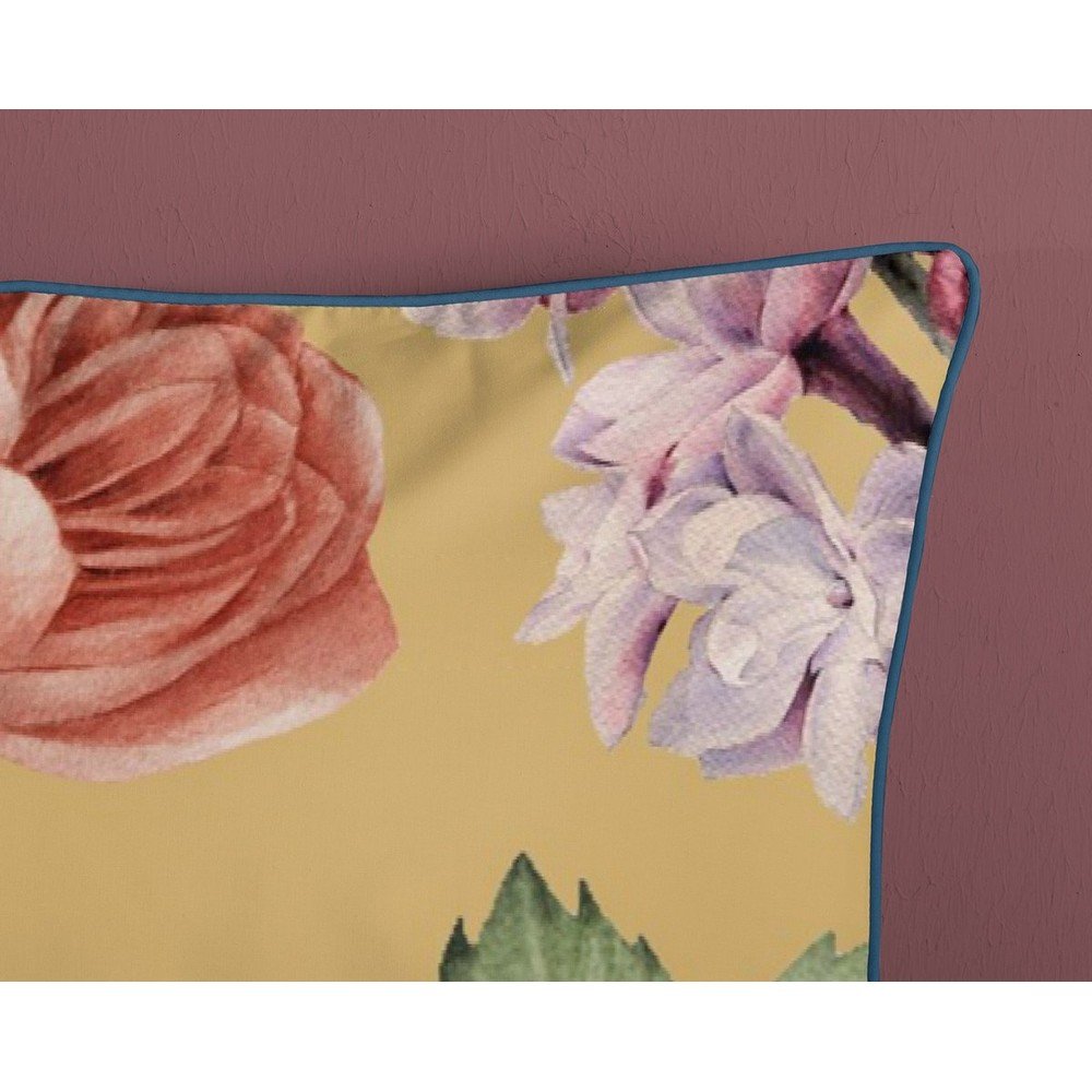 Żółta pościel jednoosobowa z bawełny organicznej Descanso Flowery, 140x200 cm (zdjęcie 4)