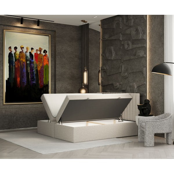 Beżowe łóżko boxspring ze schowkiem 140x200 cm Spencer – Maison de Rêve-image-2