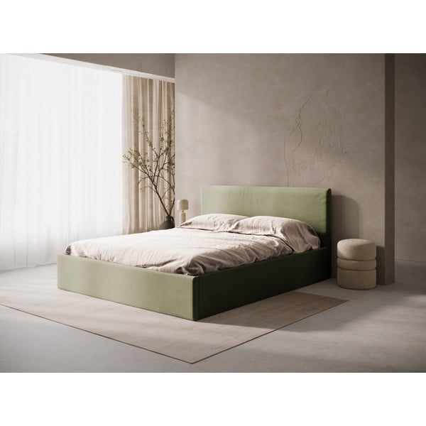 Zielone tapicerowane łóżko dwuosobowe ze schowkiem/bez zagłówka ze stelażem 180x200 cm Susan – Micadoni -image-1