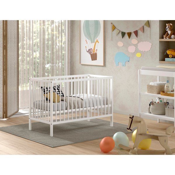 Białe łóżeczko z litego drewna sosnowego 60x120 cm DINO – Vipack-image-1