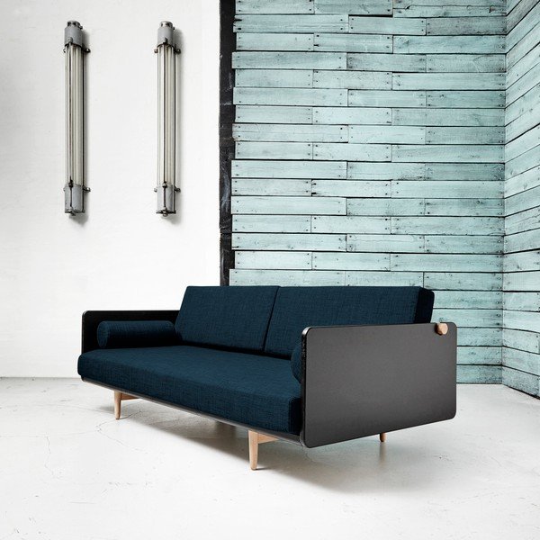 Sofa rozkładana Karup Deva Black/Raw Oak/Deep Blue-image-1