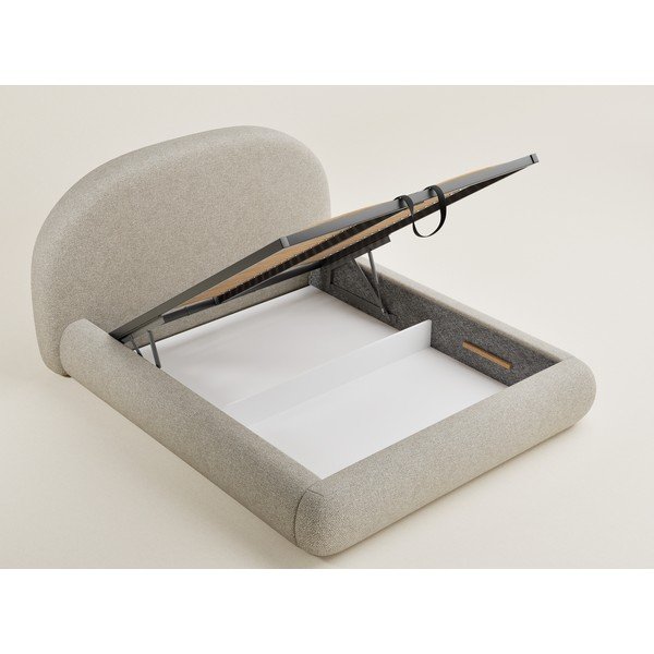 Beżowe tapicerowane łóżko dwuosobowe ze schowkiem ze stelażem 160x200 cm Maumere – Maison de Rêve-image-3