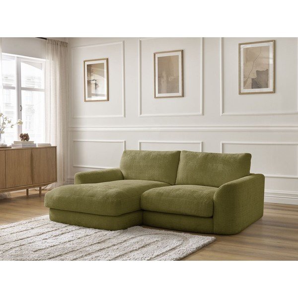 Narożnik z tkaniny szenilowej (lewostronny/z szezlongiem) w kolorze khaki Leonore – Bobochic Paris-image-4