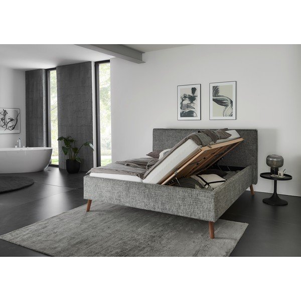 Szare tapicerowane łóżko dwuosobowe ze schowkiem ze stelażem 180x200 cm Riva – Meise Möbel-image-3