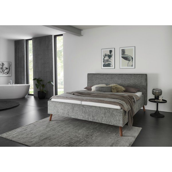 Szare tapicerowane łóżko dwuosobowe ze schowkiem ze stelażem 180x200 cm Riva – Meise Möbel-image-1