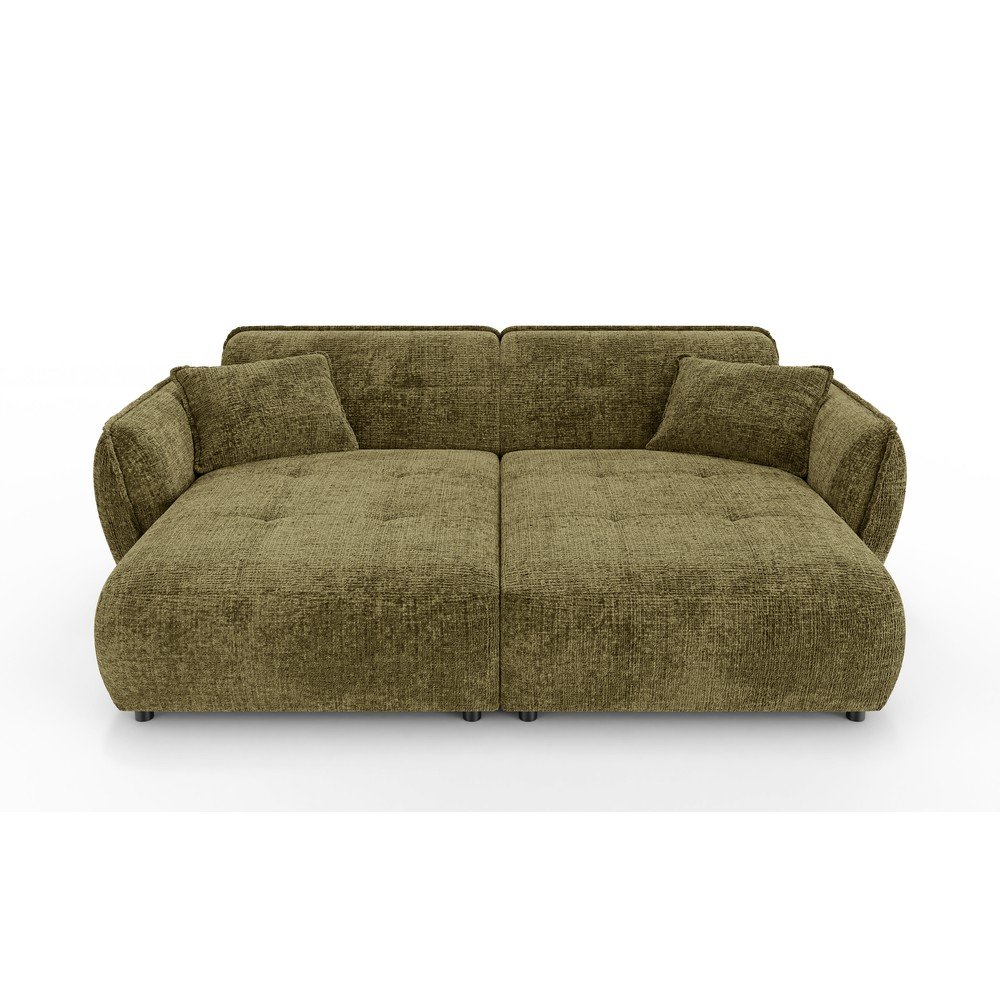 Zielona sofa z tkaniny szenilowej z szezlongiem 252 cm Nelia Big – Ropez