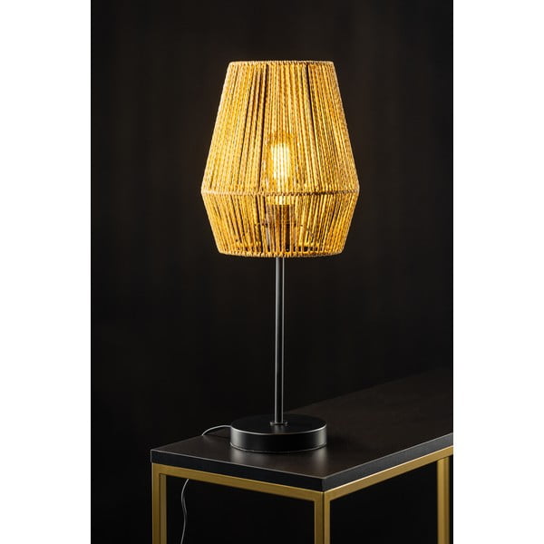 Czarna lampa stołowa z kloszem z plecionki trzcinowej (wysokość 55 cm) Eranko – GTV-image-1