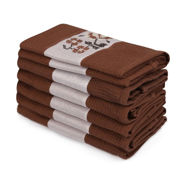 Zestaw 6 ciemnobrązowych ręczników z czystej bawełny Simplicity, 45x70 cm