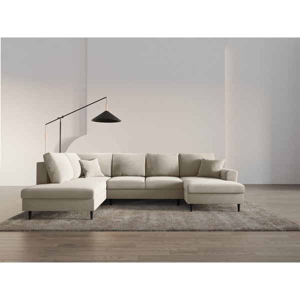 Beżowy aksamitny rozkładany narożnik ze schowkiem (lewostronny/w kształcie litery U) Kyoto – Cosmopolitan Design-image-2