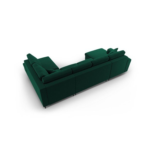 Zielony aksamitny rozkładany narożnik ze schowkiem (prawostronny/w kształcie litery U) Kyoto – Cosmopolitan Design-image-4