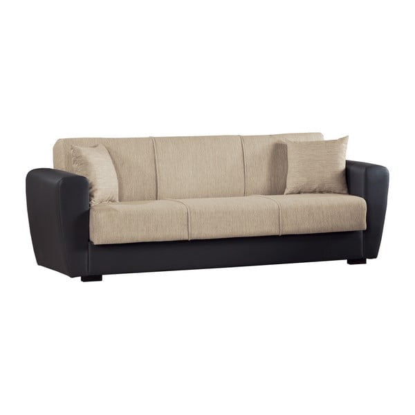 Beżowo-czarna trzyosobowa sofa rozkładana ze schowkiem Esidra Comfort