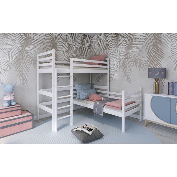 Białe piętrowe łóżko dziecięce z drewna sosnowego 80x200 cm Double – Lano Meble-image-1
