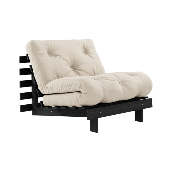 Fotel rozkładany z beżowym obiciem Karup Design Roots Black/Beige