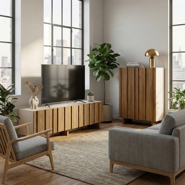 Kremowa/w naturalnym kolorze szafka pod TV z litego drewna sosnowego 180x50x43 cm Marlo – Marckeric-image-4