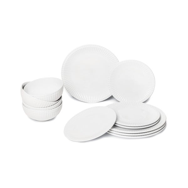 12-częściowy zestaw białych talerzy z porcelany Bonami Essentials Purita