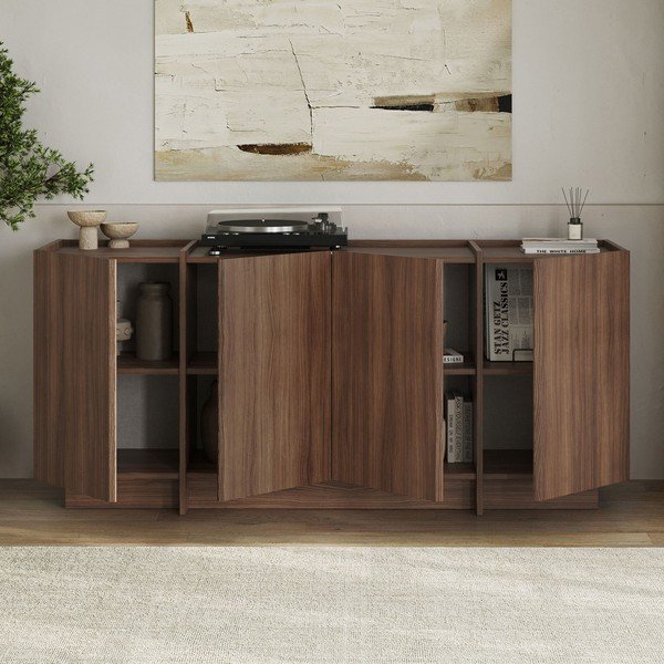 Komoda w dekorze orzecha z otworem na kable w ciemnym naturalnym kolorze 180x80x45 cm Dorma – Kalune Design-image-2