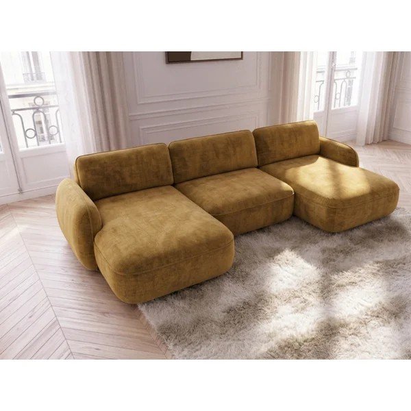 Żółty aksamitny rozkładany/ze schowkiem narożnik (w kształcie litery U) Celeste – Bobochic Paris-image-2