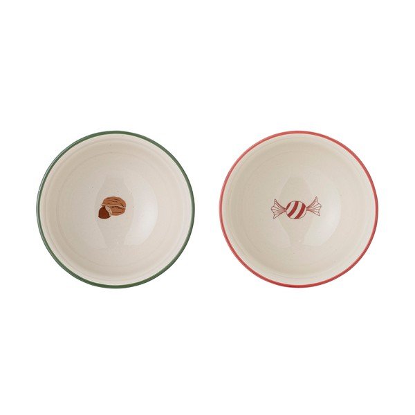 Biało-zielone kamionkowe miski ze świątecznym motywem zestaw 2 szt. 500 ml Jolly – Bloomingville-image-2