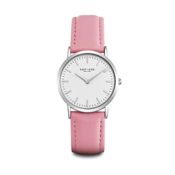Zegarek damski z różowym skórzanym paskiem i cyferblatem w kolorze srebra Eastside East Village