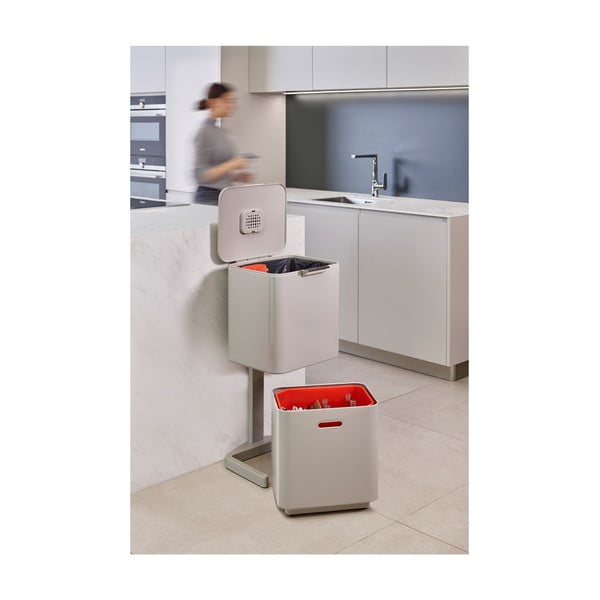 Beżowy stalowy kosz na śmieci do segregacji odpadów 60 l Totem Max – Joseph Joseph-image-1