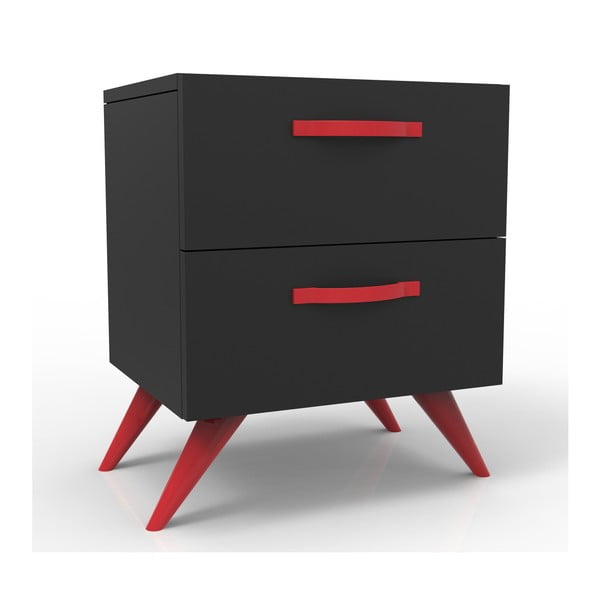 Czarna szafka nocna z czerwonymi nogami Magenta Home Coulour Series, wys. 55,3 cm