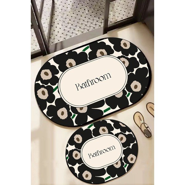 Czarne/beżowe dywaniki łazienkowe zestaw 2 szt. 60x100 cm Oweld – Foutastic-image-1