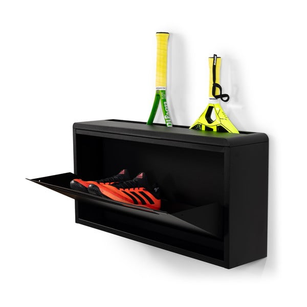 Czarna metalowa uchylna/wisząca szafka na buty 76x38x18 cm Sportiva – Spinder Design-image-4